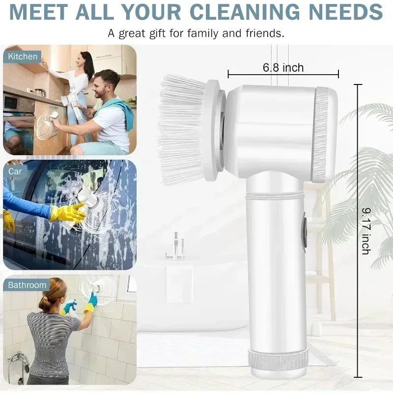 Electric Spin Scrubber,Bathroom Cleaning Brush Power Scrubber with 5 Replaceable Brush Heads, Electric Cleaning Brush - Freshleen