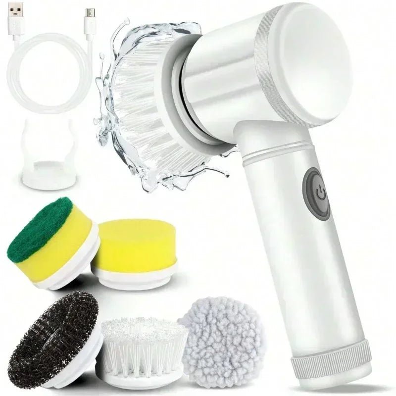 Electric Spin Scrubber,Bathroom Cleaning Brush Power Scrubber with 5 Replaceable Brush Heads, Electric Cleaning Brush - Freshleen