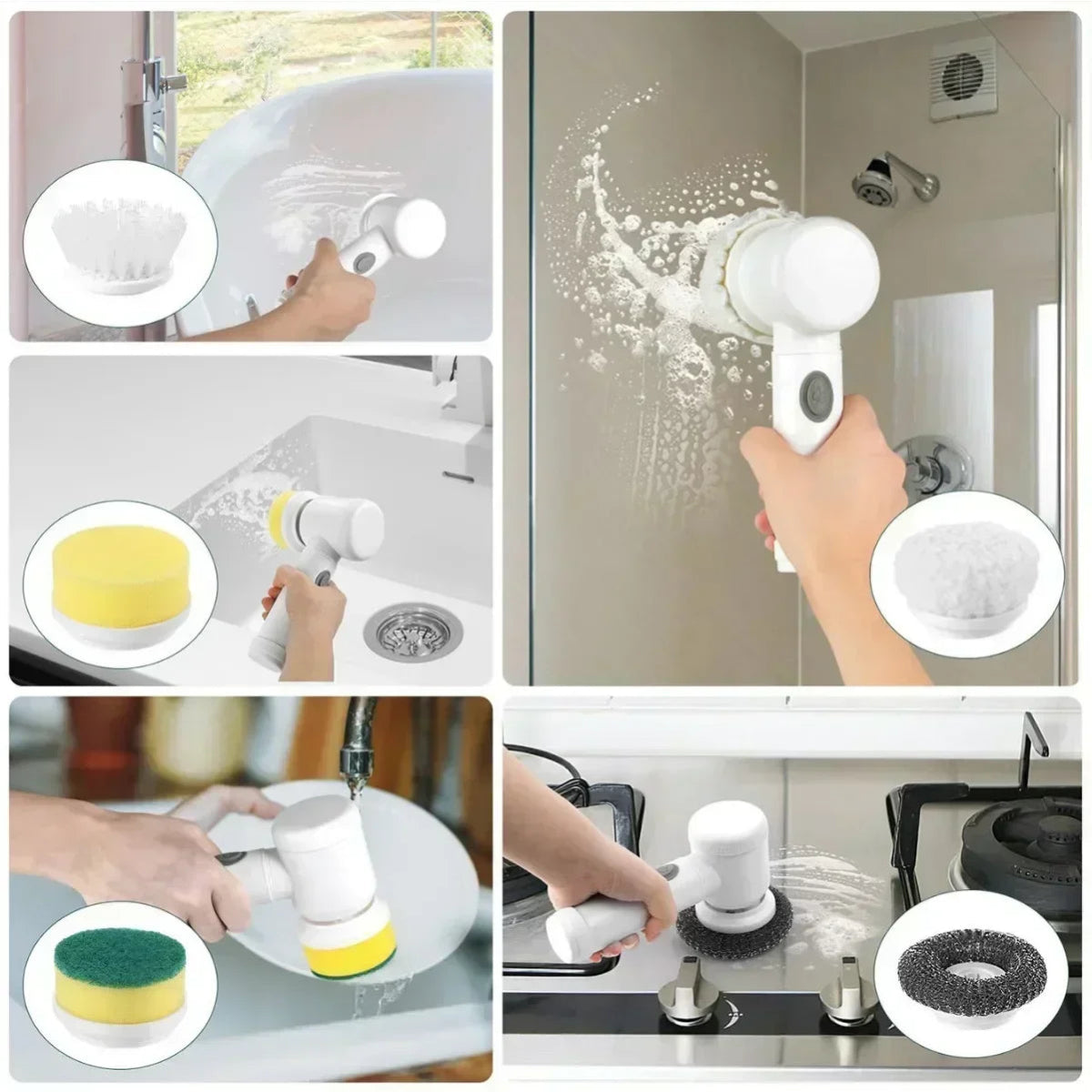 Electric Spin Scrubber,Bathroom Cleaning Brush Power Scrubber with 5 Replaceable Brush Heads, Electric Cleaning Brush - Freshleen