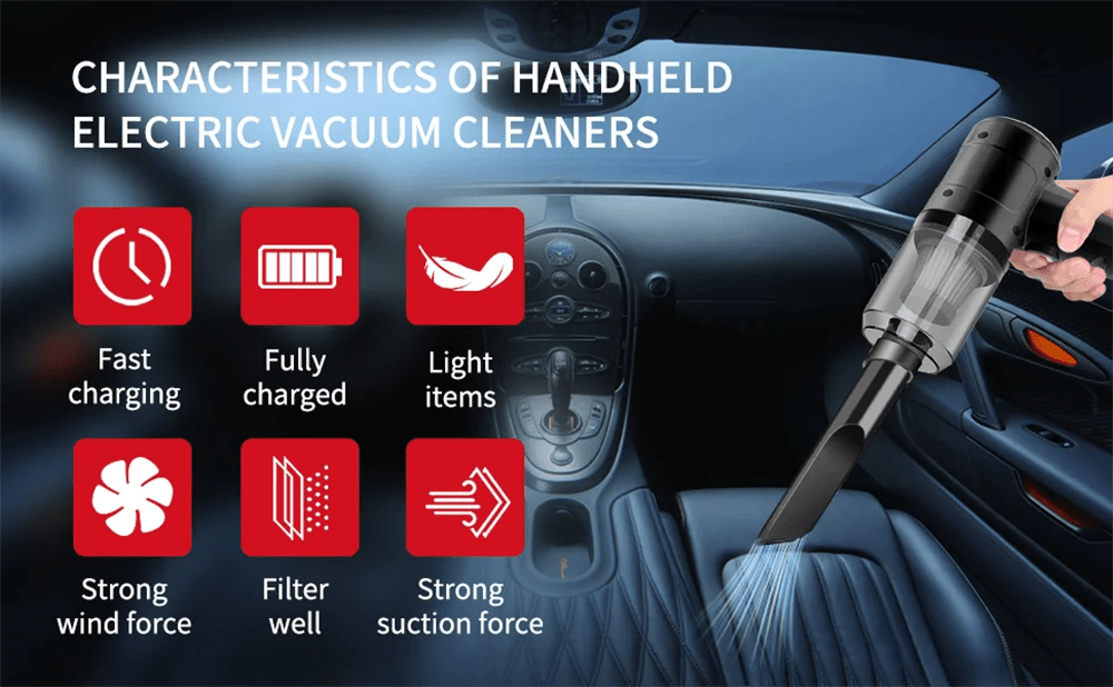 Handheld Car Vacuum Cleaner, 15000PA Portable Cordless, Dual use of blowing and suctionMulti - Nozzles, for Car, Home, Pet, Office - Freshleen