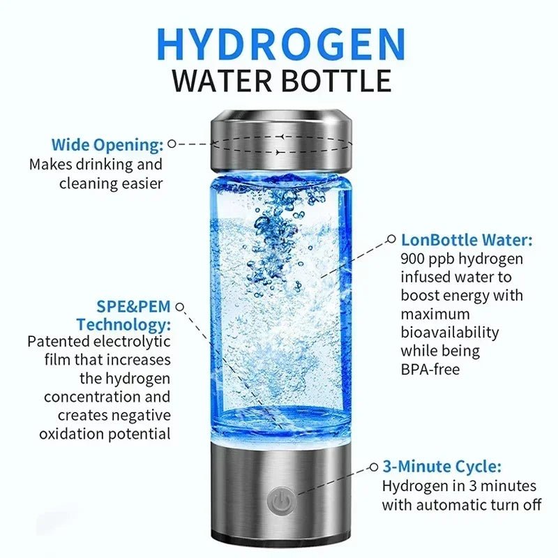 Hydrogen - Rich Water Cup Electric Hydrogen Rich Water Generator Bottle Titanium Quality Filter Portable Antioxidant Lonizer 420ml - Freshleen