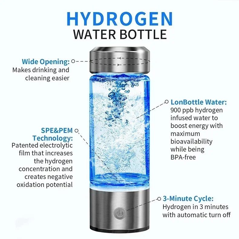 Hydrogen - Rich Water Cup Electric Hydrogen Rich Water Generator Bottle Titanium Quality Filter Portable Antioxidant Lonizer 420ml - Freshleen