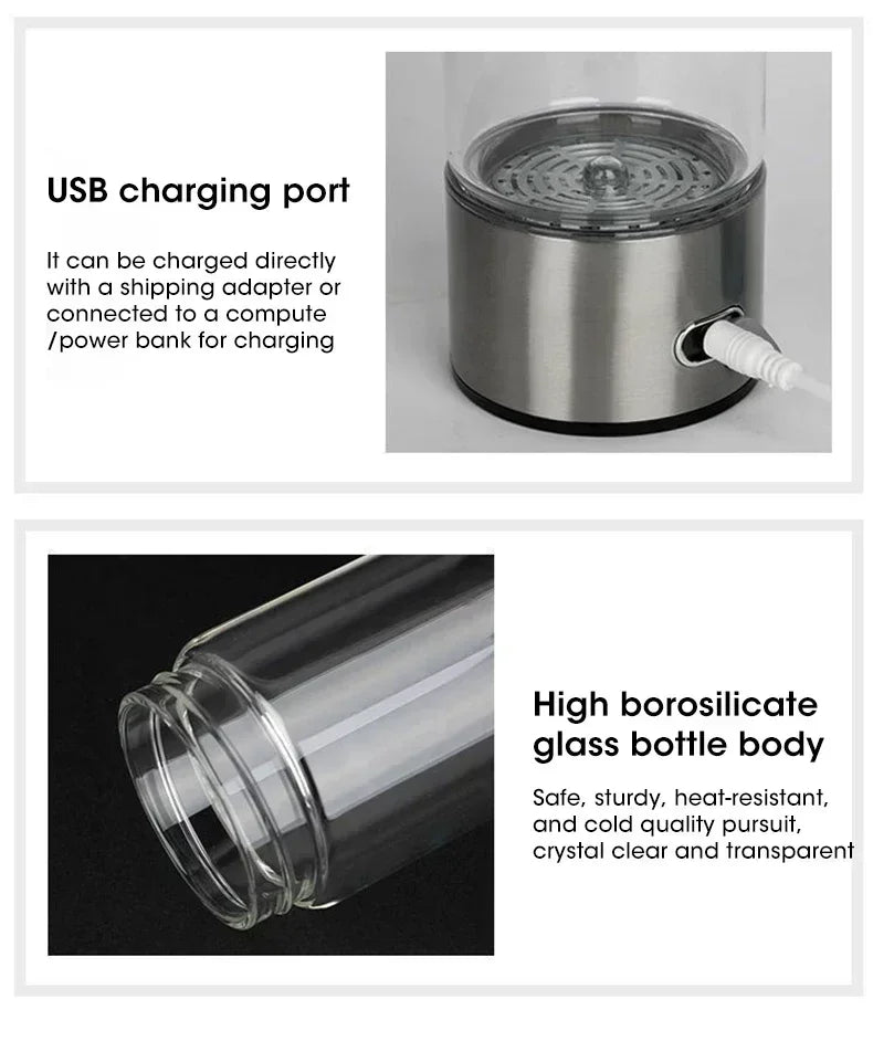Hydrogen - Rich Water Cup Electric Hydrogen Rich Water Generator Bottle Titanium Quality Filter Portable Antioxidant Lonizer 420ml - Freshleen