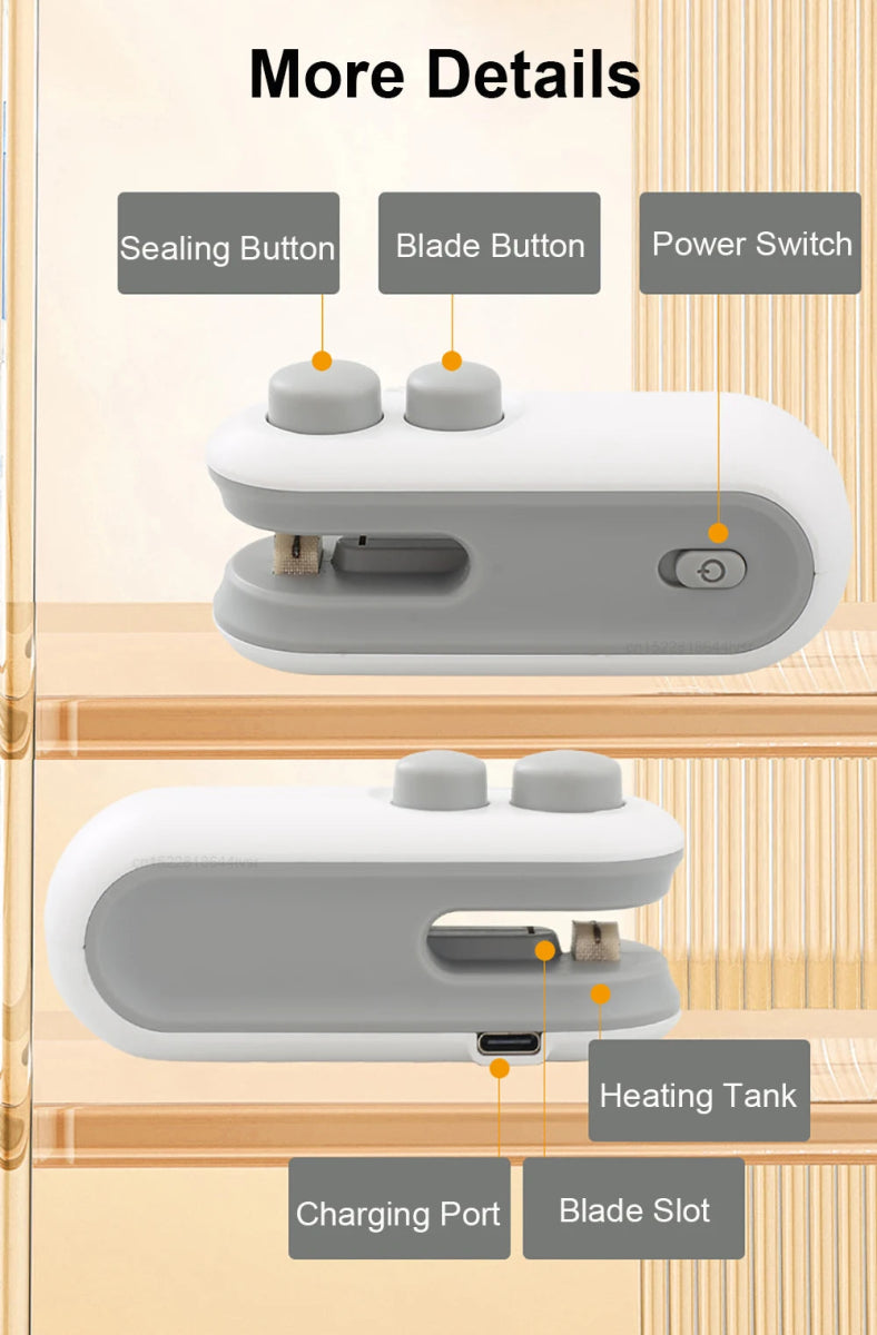 Mini Heat Bag Sealing Machine Package Sealer Bags Plastic Food Sealer Clip Bag Handheld Sealer Food Packaging Heat Sealer - Freshleen