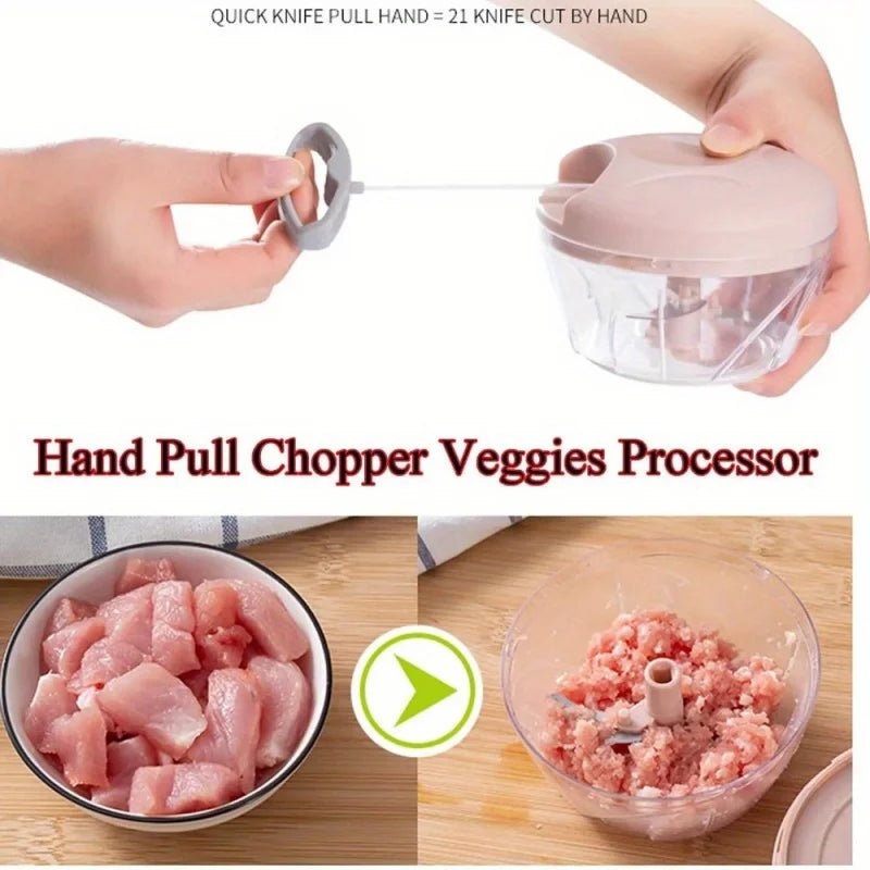 Multifunctional 500/900ML Hand Chopper Manual Rope Food Processor Silcer Shredder Salad Maker Garlic Onion Cutter - Freshleen