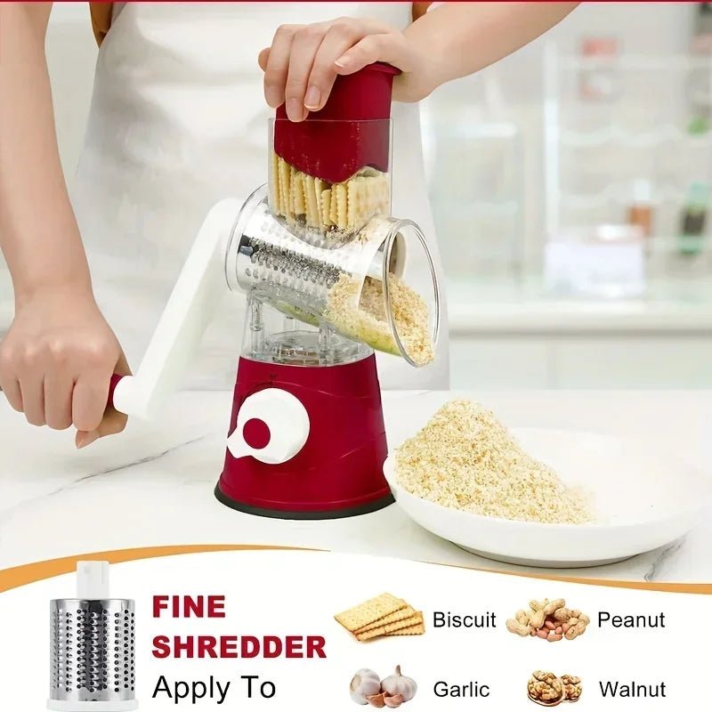 NEW Vegetable Cutter & Slicer Manual Kitchen Cheese Chopper Machine With 3 Sharp Drums Multifunctional Garlic Potato Shredder - Freshleen