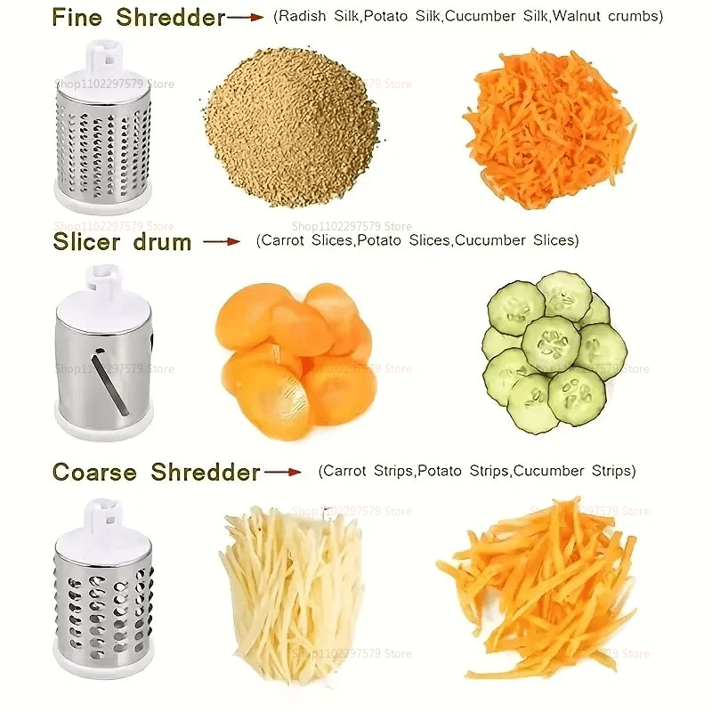 NEW Vegetable Cutter & Slicer Manual Kitchen Cheese Chopper Machine With 3 Sharp Drums Multifunctional Garlic Potato Shredder - Freshleen