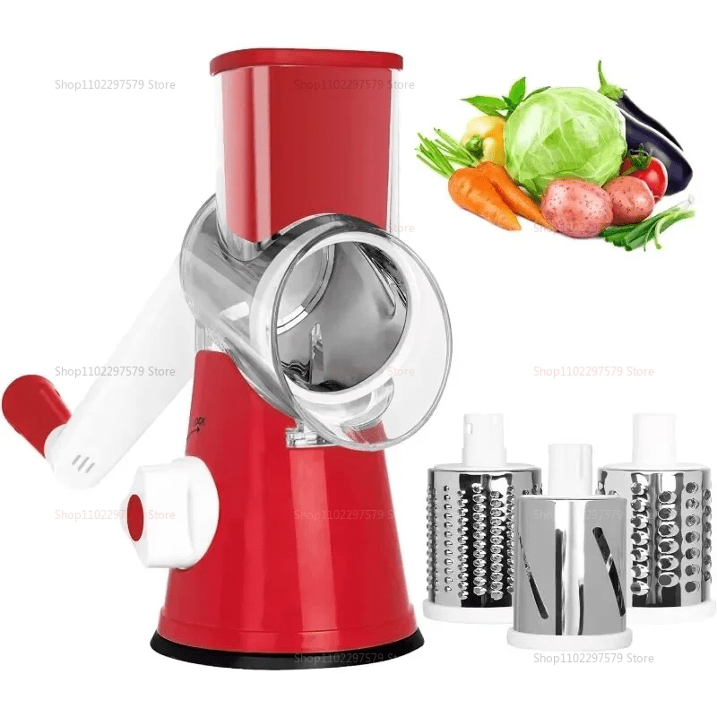 NEW Vegetable Cutter & Slicer Manual Kitchen Cheese Chopper Machine With 3 Sharp Drums Multifunctional Garlic Potato Shredder - Freshleen