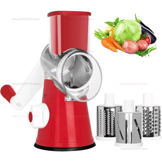 NEW Vegetable Cutter & Slicer Manual Kitchen Cheese Chopper Machine With 3 Sharp Drums Multifunctional Garlic Potato Shredder - Freshleen
