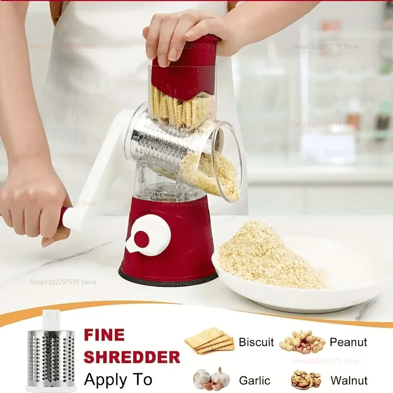 NEW Vegetable Cutter & Slicer Manual Kitchen Cheese Chopper Machine With 3 Sharp Drums Multifunctional Garlic Potato Shredder - Freshleen
