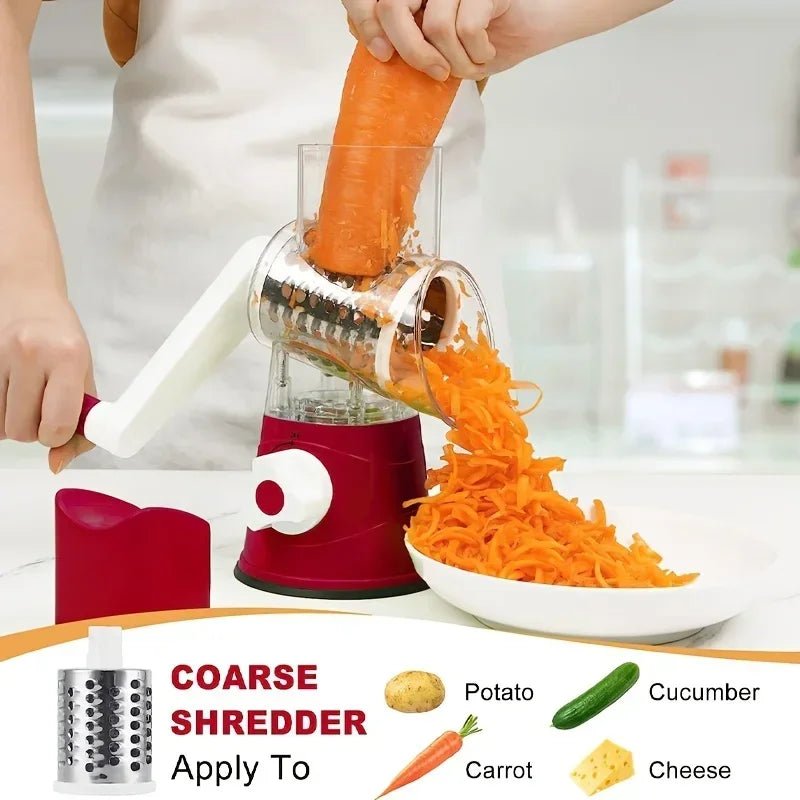 NEW Vegetable Cutter & Slicer Manual Kitchen Cheese Chopper Machine With 3 Sharp Drums Multifunctional Garlic Potato Shredder - Freshleen