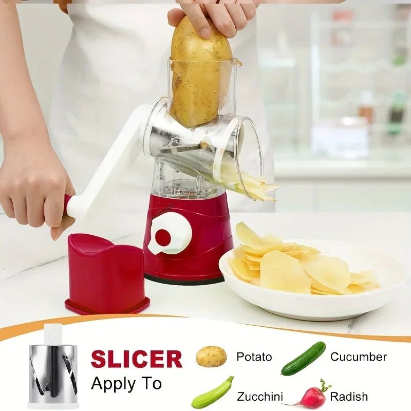 NEW Vegetable Cutter & Slicer Manual Kitchen Cheese Chopper Machine With 3 Sharp Drums Multifunctional Garlic Potato Shredder - Freshleen