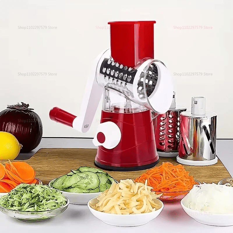 NEW Vegetable Cutter & Slicer Manual Kitchen Cheese Chopper Machine With 3 Sharp Drums Multifunctional Garlic Potato Shredder - Freshleen
