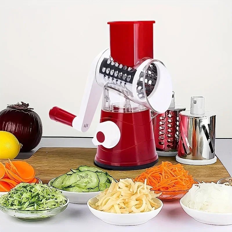 NEW Vegetable Cutter & Slicer Manual Kitchen Cheese Chopper Machine With 3 Sharp Drums Multifunctional Garlic Potato Shredder - Freshleen