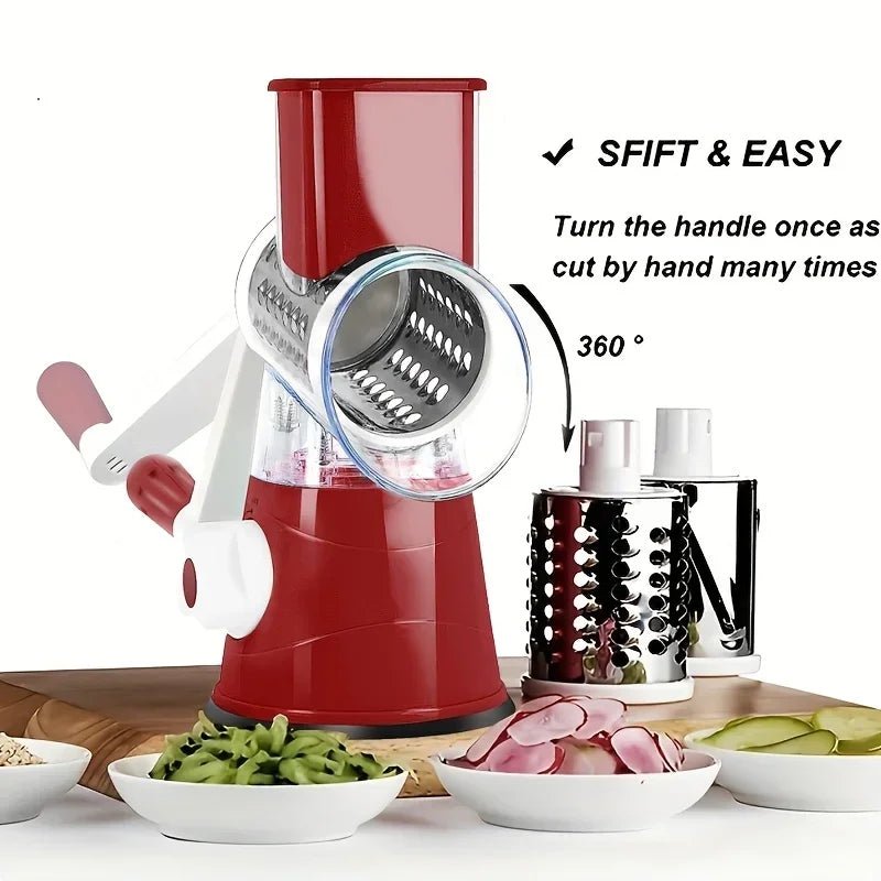 NEW Vegetable Cutter & Slicer Manual Kitchen Cheese Chopper Machine With 3 Sharp Drums Multifunctional Garlic Potato Shredder - Freshleen