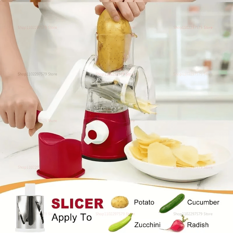 NEW Vegetable Cutter & Slicer Manual Kitchen Cheese Chopper Machine With 3 Sharp Drums Multifunctional Garlic Potato Shredder - Freshleen