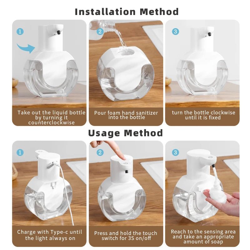 New Wall Mounted Automatic Soap Dispenser Foam Smart Hand Washing Machine 420ml Liquid Rechargeable Bathroom Induction Sensor - Freshleen