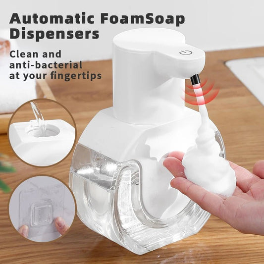 New Wall Mounted Automatic Soap Dispenser Foam Smart Hand Washing Machine 420ml Liquid Rechargeable Bathroom Induction Sensor - Freshleen