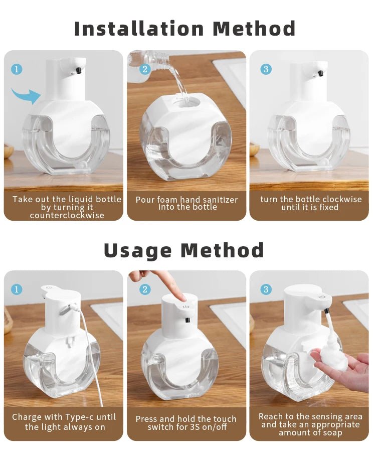 New Wall Mounted Automatic Soap Dispenser Foam Smart Hand Washing Machine 420ml Liquid Rechargeable Bathroom Induction Sensor - Freshleen