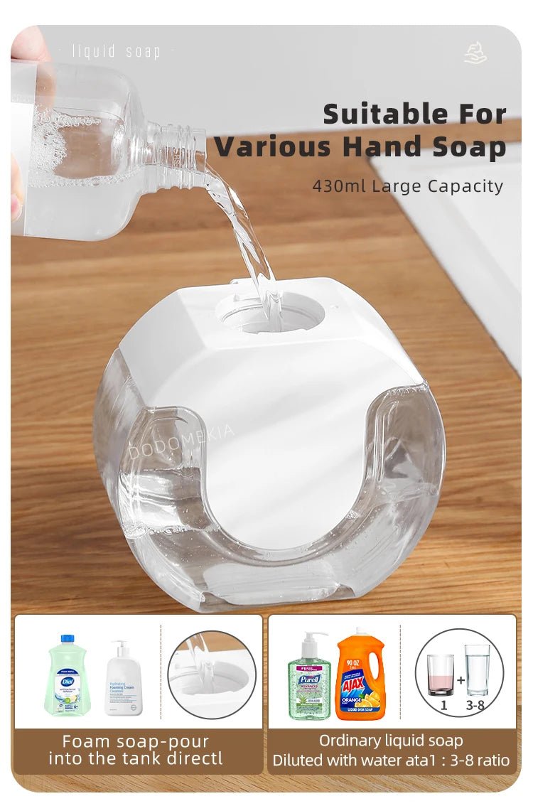 New Wall Mounted Automatic Soap Dispenser Foam Smart Hand Washing Machine 420ml Liquid Rechargeable Bathroom Induction Sensor - Freshleen