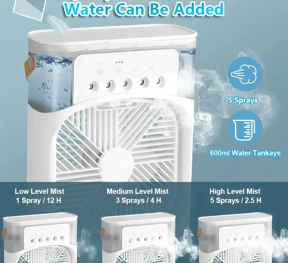 Portable 3‑in‑1 Air Cooler with LED Night Light & Humidifier – Mini Desktop Fan - Freshleen