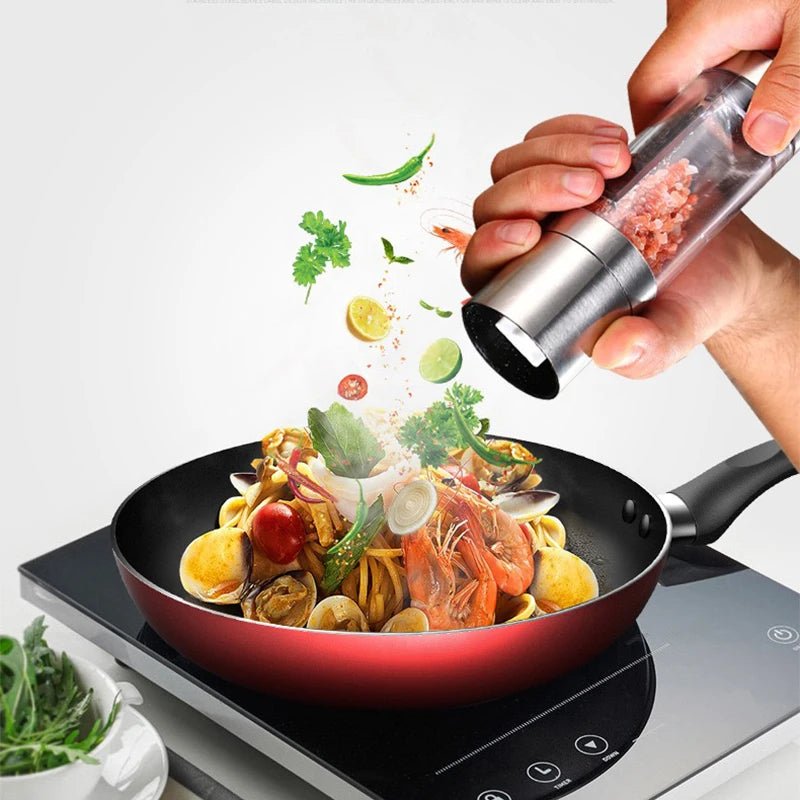 Salt and Pepper Grinder 2 in 1 Manual Stainless Steel Salt Pepper Mills with Adjustable Ceramic Grinding Spice Mill Kitchen Tool - Freshleen