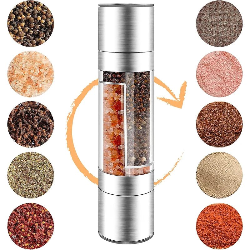 Salt and Pepper Grinder 2 in 1 Manual Stainless Steel Salt Pepper Mills with Adjustable Ceramic Grinding Spice Mill Kitchen Tool - Freshleen