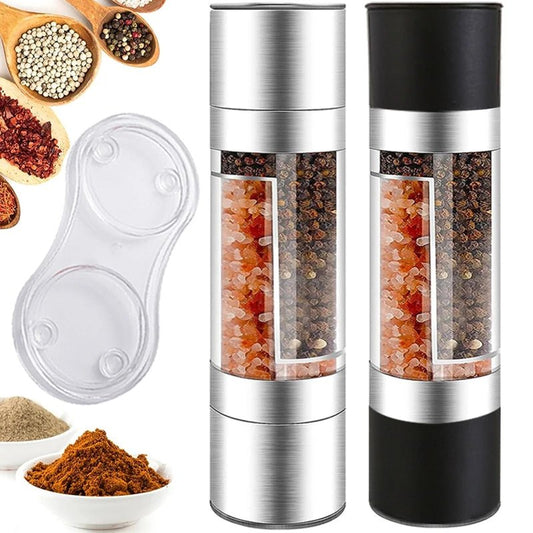 Salt and Pepper Grinder 2 in 1 Manual Stainless Steel Salt Pepper Mills with Adjustable Ceramic Grinding Spice Mill Kitchen Tool - Freshleen
