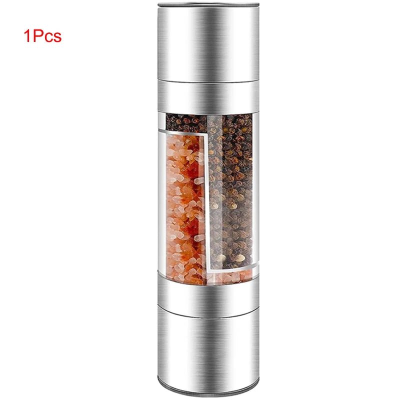 Salt and Pepper Grinder 2 in 1 Manual Stainless Steel Salt Pepper Mills with Adjustable Ceramic Grinding Spice Mill Kitchen Tool - Freshleen