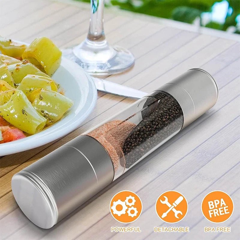 Salt and Pepper Grinder 2 in 1 Manual Stainless Steel Salt Pepper Mills with Adjustable Ceramic Grinding Spice Mill Kitchen Tool - Freshleen