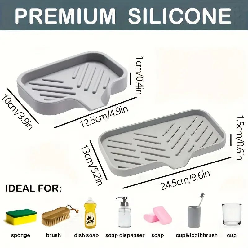 Silicone Faucet Mat Kitchen Sink Tray Soap Dispenser Sponge Drain Pad Sink SplashDrying Mat Countertop Storage Tray SoapTray - Freshleen