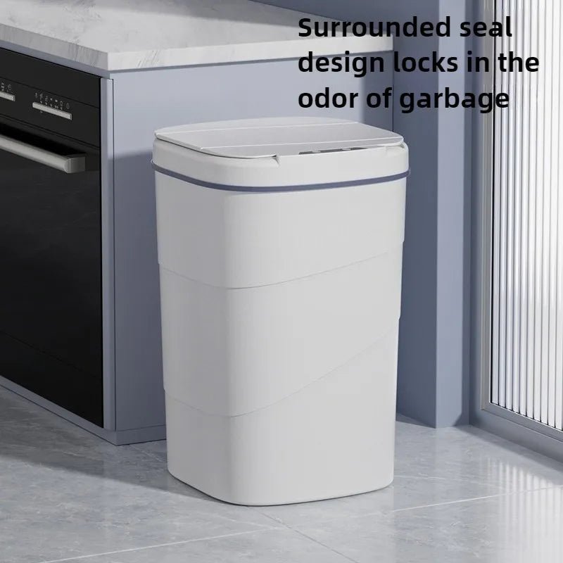 Smart Trash Can with Lid - Infrared Sensor Hands - Free, Silent Closing Battery Powered, Gift for Home Office Bathroom Kitchen - Freshleen