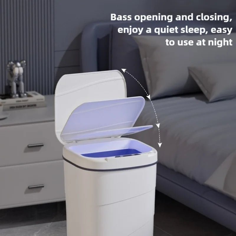 Smart Trash Can with Lid - Infrared Sensor Hands - Free, Silent Closing Battery Powered, Gift for Home Office Bathroom Kitchen - Freshleen