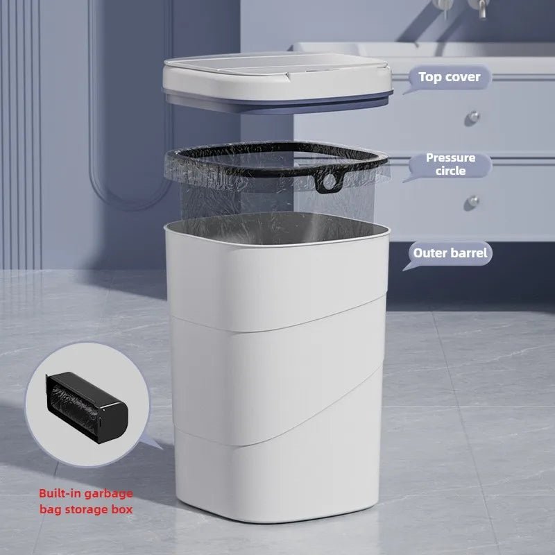 Smart Trash Can with Lid - Infrared Sensor Hands - Free, Silent Closing Battery Powered, Gift for Home Office Bathroom Kitchen - Freshleen