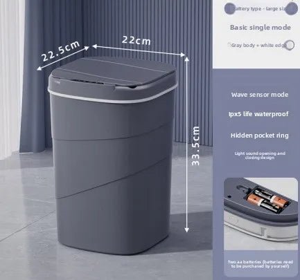 Smart Trash Can with Lid - Infrared Sensor Hands - Free, Silent Closing Battery Powered, Gift for Home Office Bathroom Kitchen - Freshleen