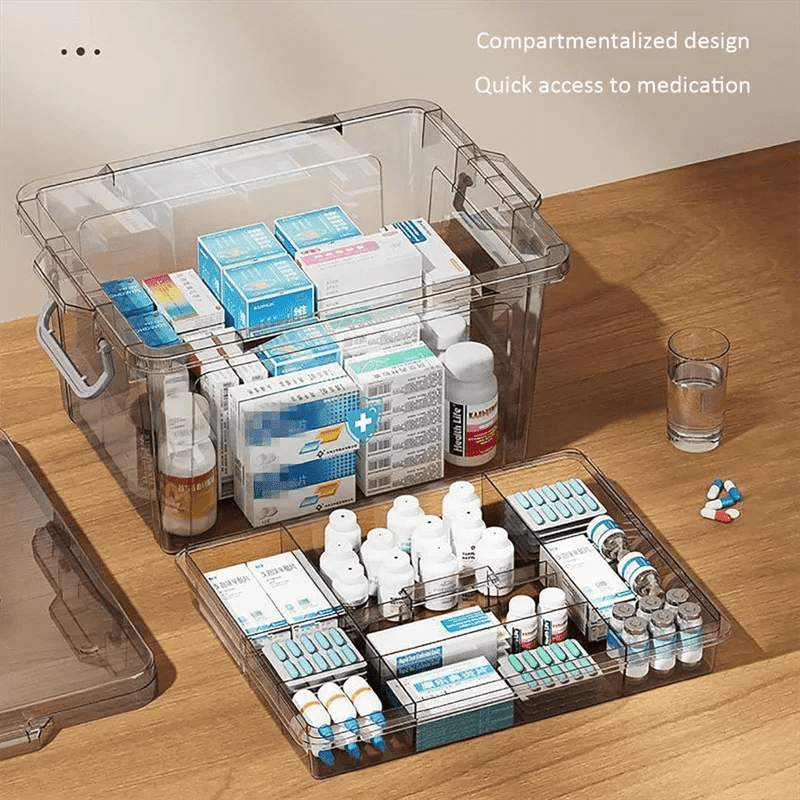 Transparent Medicine Organizer with Tray – Water‑Resistant First Aid & Pill Storage Box - Freshleen