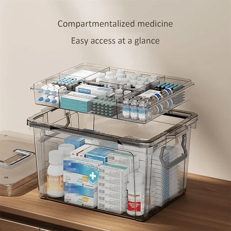 Transparent Medicine Organizer with Tray – Water‑Resistant First Aid & Pill Storage Box - Freshleen