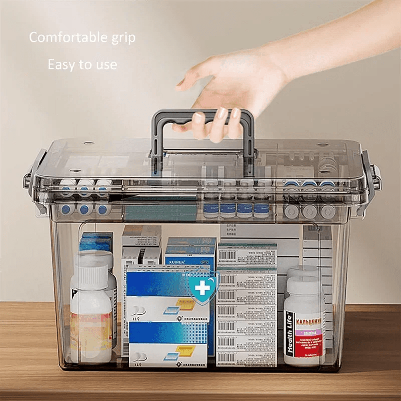 Transparent Medicine Organizer with Tray – Water‑Resistant First Aid & Pill Storage Box - Freshleen